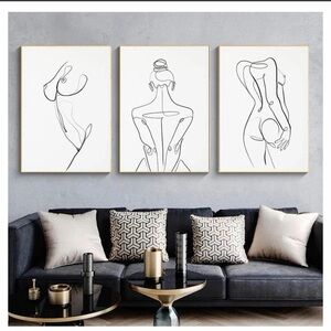 Minimalist Black Line Female Figure Art Prints by